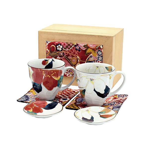 花かいろう小皿付ペアマグカップ ちりめん木箱 1-2-0262 6,525円