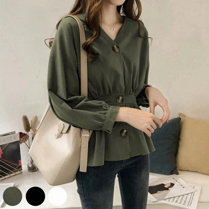 ブラウス レディース 長袖 トップス シャツ プルオーバー　おしゃれ 可愛い 裾フリル Vネック シフォンシャツ ウエストゴム 春夏新作 レディース トップス きれいめ 上品 ホワイト ブラック オ