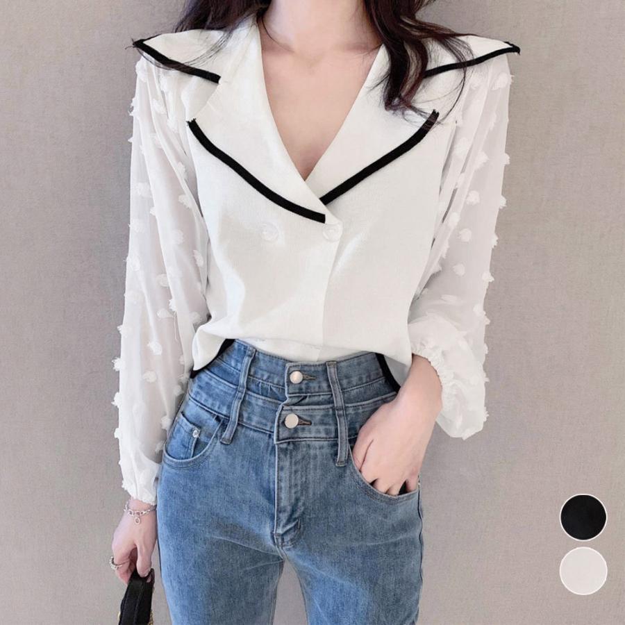 【急速出荷!】気質 韓国ファッション 長袖シャツ ブラウス レディース長袖ニットドッキング