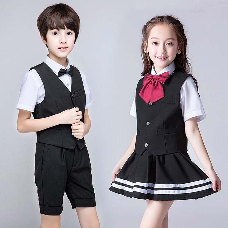 子供服5点セットスーツ ベスト+シャツ+ズボン+ネクタイ+ベルト 女の子 スカート キッズ 半袖 男の子 ワイシャツ 子供スーツ フォーマル