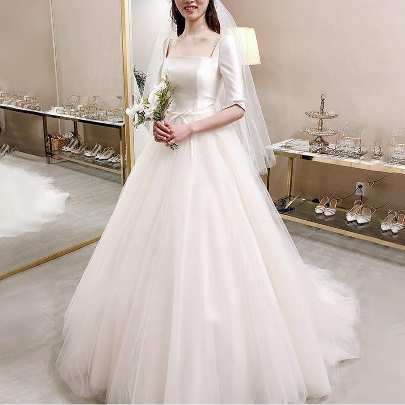 ウエディングドレスAラインドレスウェディングドレス白花嫁二次会披露宴ブライダルパーティードレス編み上げ結婚式海外挙式前撮り