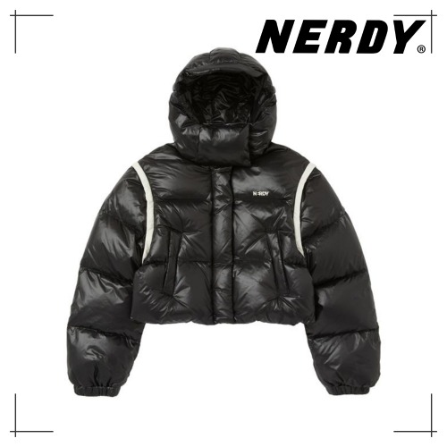 NERDY 公式正規品 womans デタッチャブル リーブ グロッシー ダウンジャケット Black 韓国ファッション