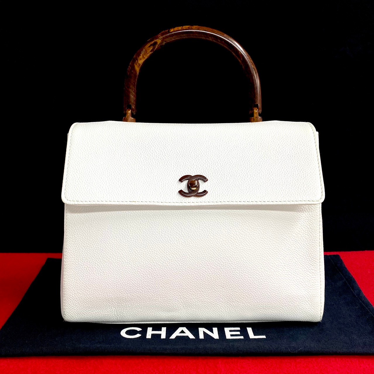 ヴィンテージ ココマークハンドバッグ マットキャビアスキン ホワイト gb4-5