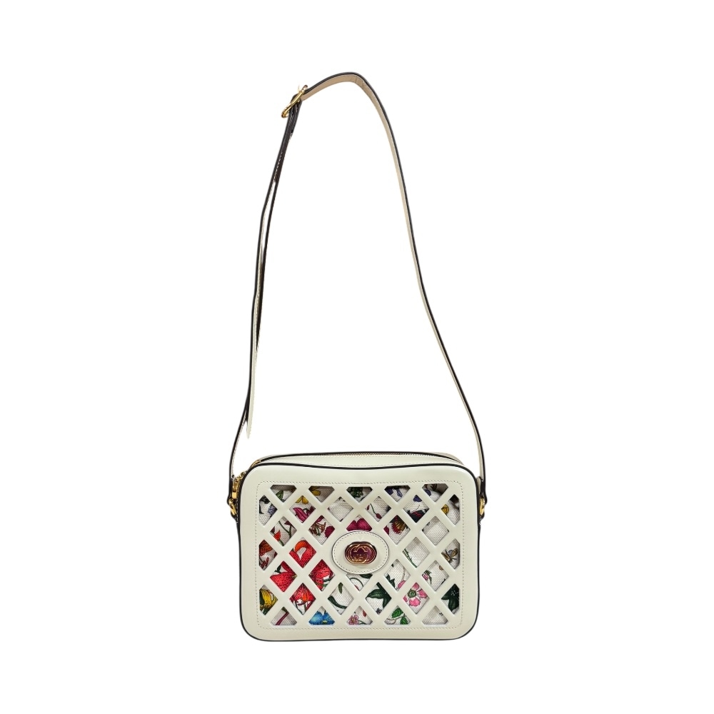 グッチ カットアウト フローラ ショルダーバッグ レザー 550132 ホワイト GUCCI 中古 美品