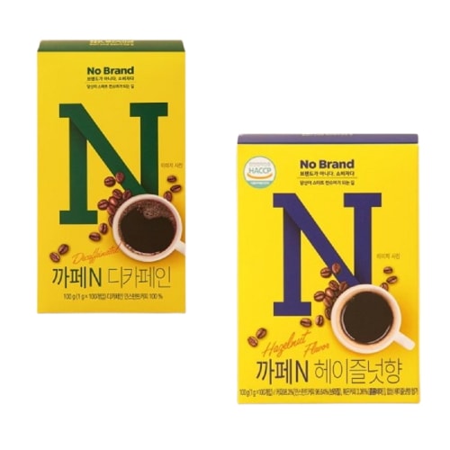 ノーブランドカフェNデカフェイン1g x100口+ヘーゼルナッツ香1g x100口学校事務室