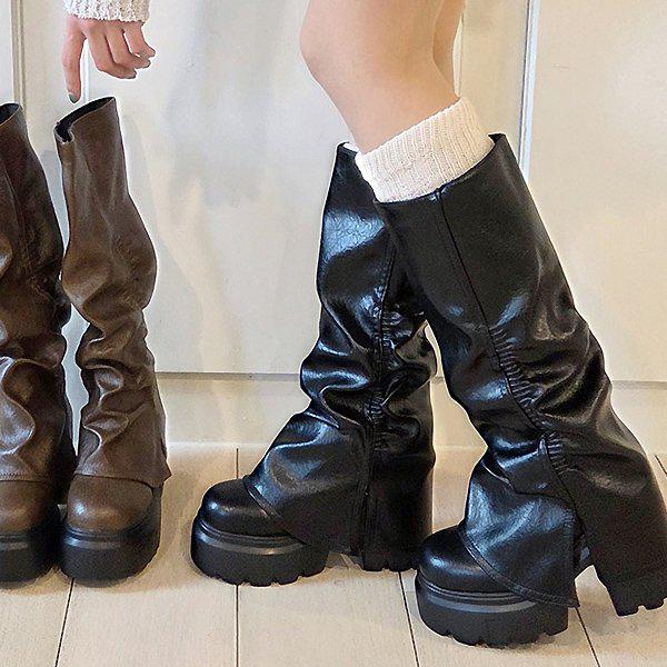 レイヤード背が高くなる冬の女性アンクルロングワーカーブーツ10.5cm sjaw fc2004_P409795803