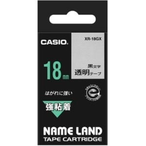 (まとめ) カシオ CASIO ネームランド NAME LAND 強粘着テープ 18mm×5.5m 透明／黒文字 XR-18GX 1個 (×10セット)