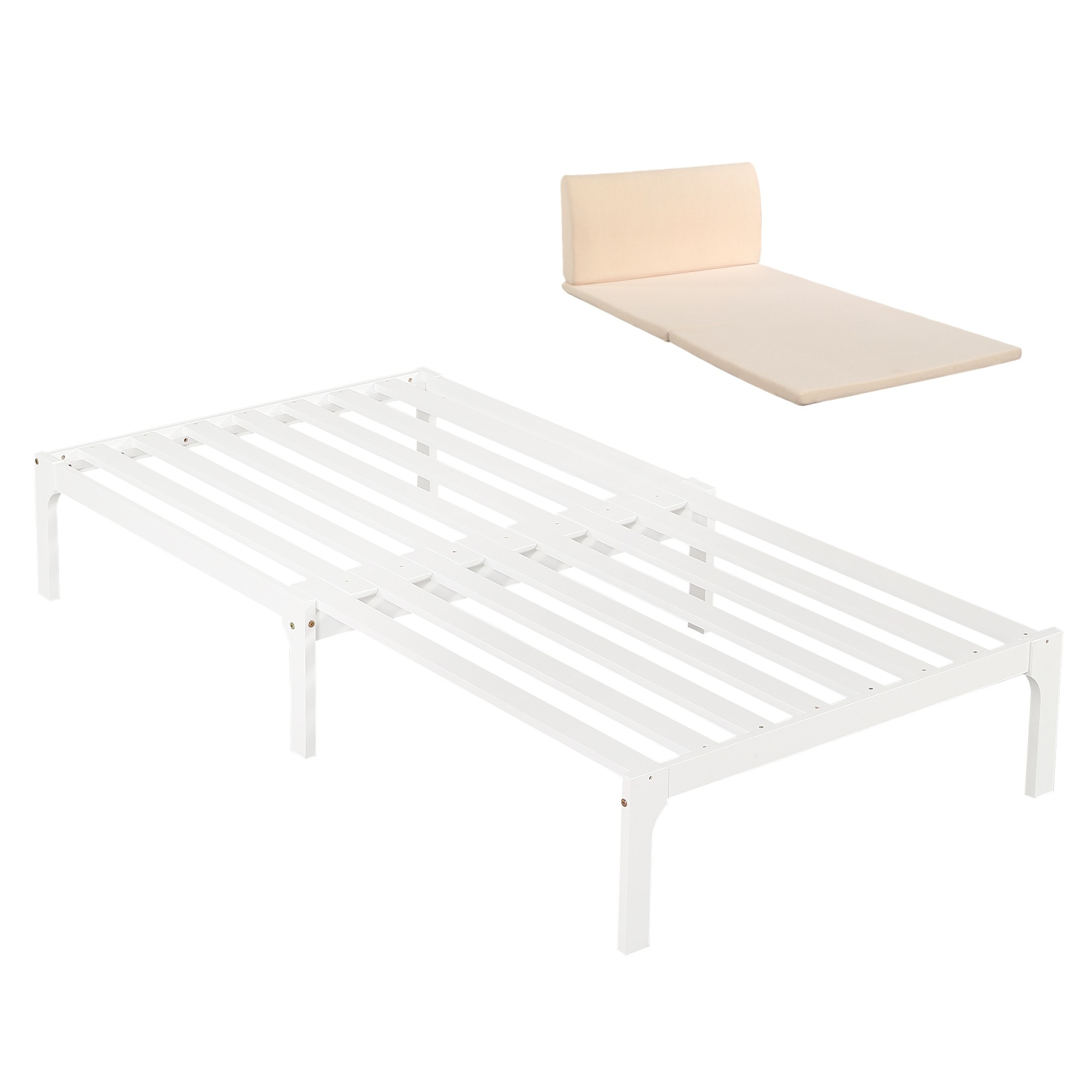 【厚さ8cmベージュマット付き】 ディベッド ソファベッド シングル 天然木製 伸長式ベッド ベッドフレーム 伸縮 下収納 おしゃれ 2way 天然木 来客用 リビング パイン材 すのこ仕様