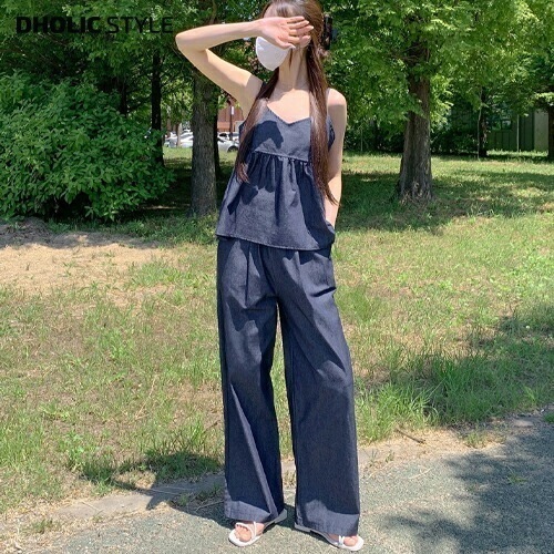 [メガ割りSALE]デニムフレアキャミソール&ワイドパンツSET・p667186