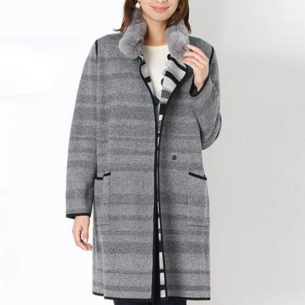 カシミヤ混ウールニットレッキス襟付きコートレディース秋冬全4色(各色1点限り)