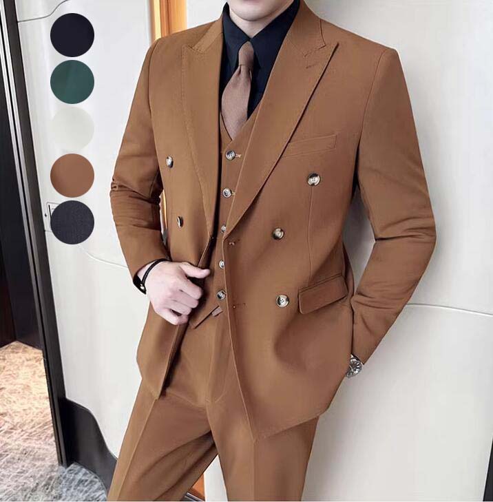 【新品セール 】ビジネススーツ 無地 ダブルスーツ メンズ 結婚式スーツ フォーマル スーツ 2/3/4点セット ジャケット+パンツ+ベスト+シャツ スーツセット スリムスーツ カジュアル 上下セット