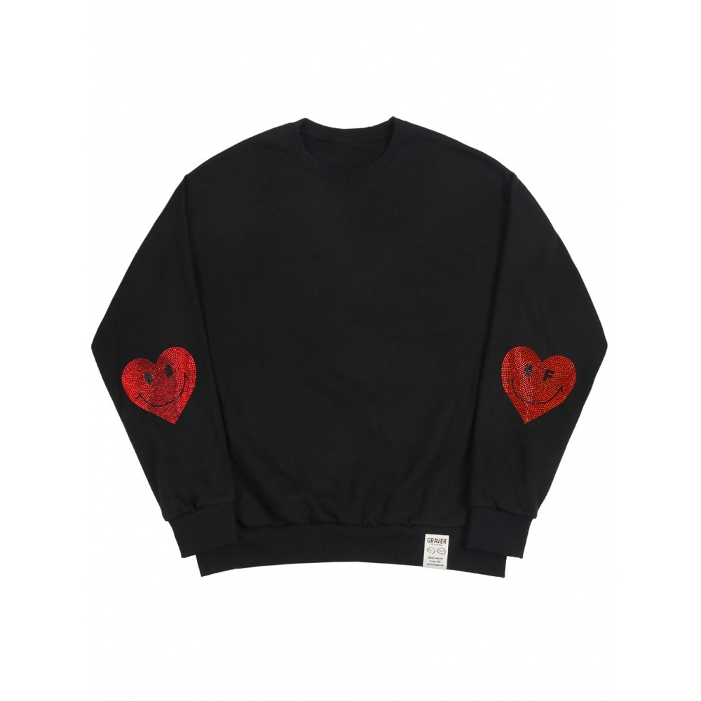 GRAVER エルボーハートスマイルビーズマンツーマンブラック 8,806円