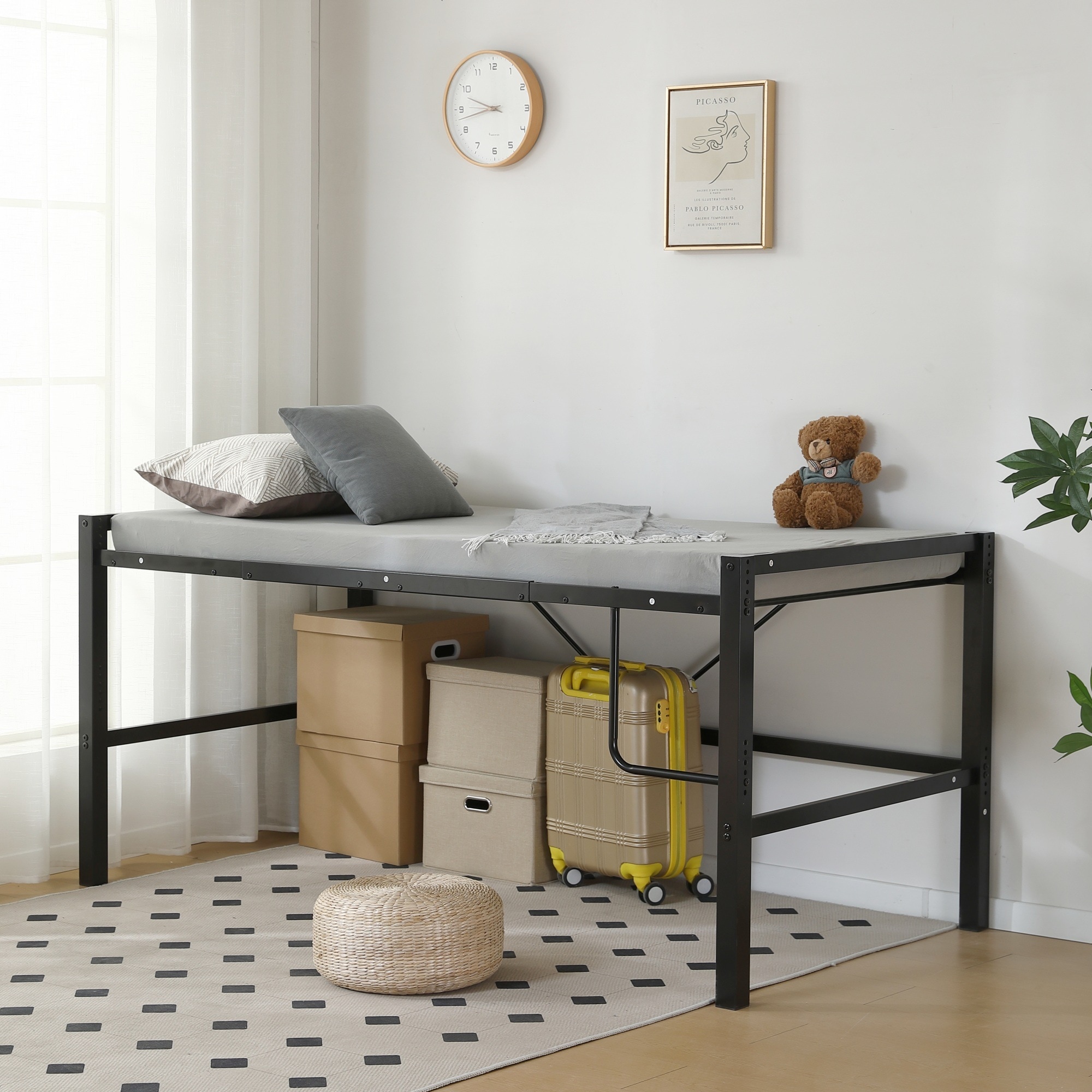 【国内出荷】【高さ90cm】ロフトベッド パイプベッド シングルベッド ロータイプ 省スペース 収納 北欧風 大人 一人暮らし スチール 耐震 ベッド 高さ調整可能 長さ195×幅100cm×高さ90