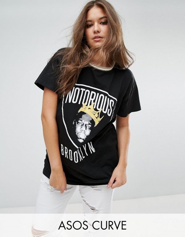 ASOS エイソス レディース 大きめサイズ ゆったりサイズ 送料無料 Black CURVE T-Shirt in Super Oversized Fit with Notorious BIG P