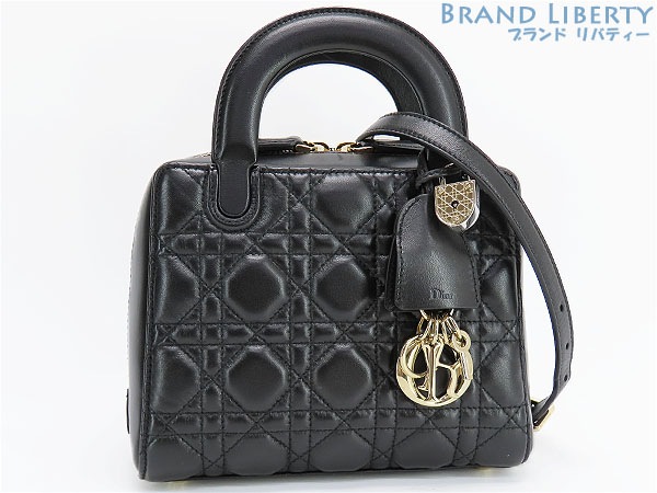レア超美品クリスチャンディオールレディディオールLILYリリーカナージュ2WAYミニハンドバッグショルダーバッグブラック