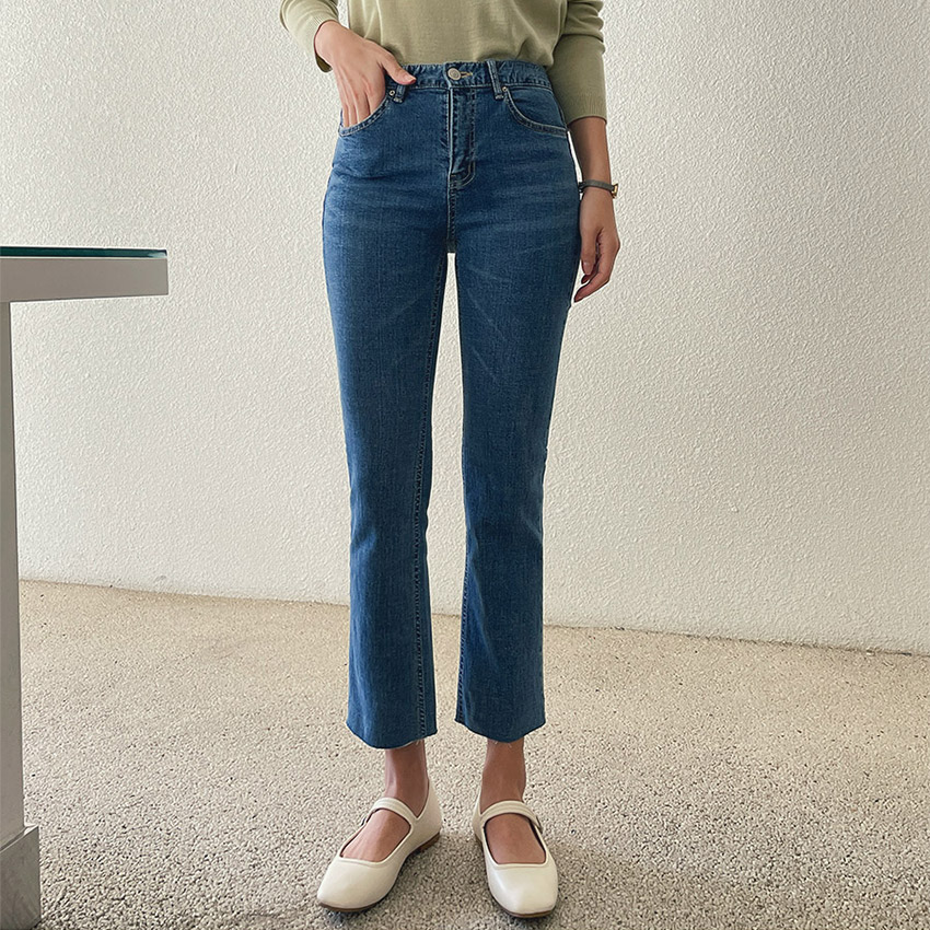 [tje0030] 韓国ファッション 2COLOR セミブーツカットデニムパンツ