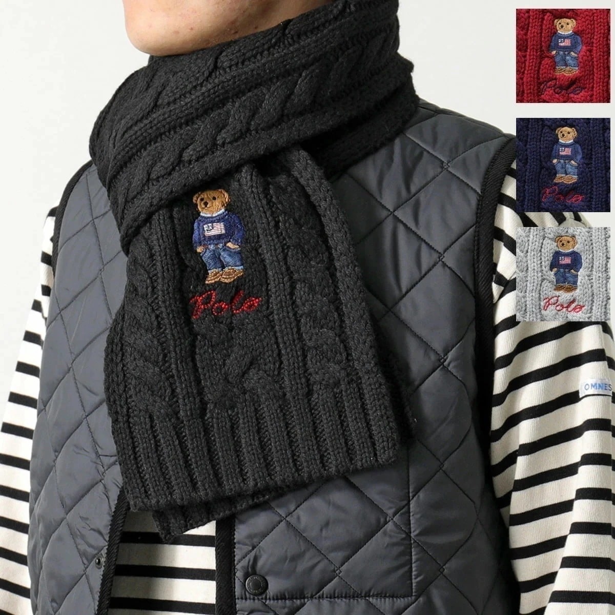 Polo Ralph Lauren ポロ ラルフローレン マフラー RECYCLED CABLE BEAR SCARF PC1036 メンズ ウールブレンド テ