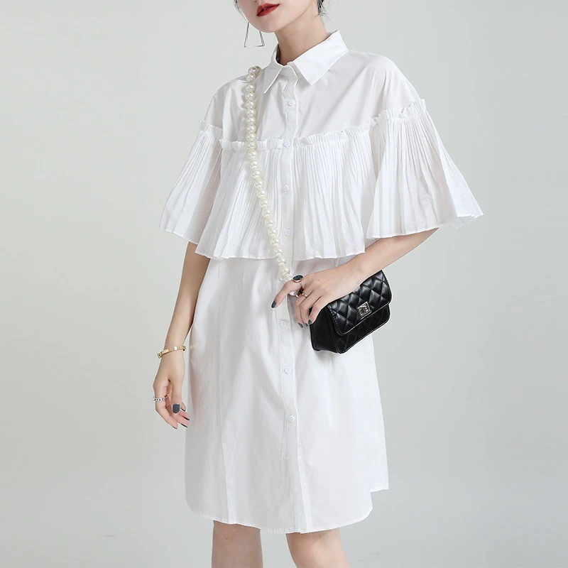 【J.Fashion】 シワ風 フリル 体型カバー チュニック 水陸両用 ラッシュカード ショートワンピース 半袖 ロングブラウス レイヤード メガ割30%までに制限