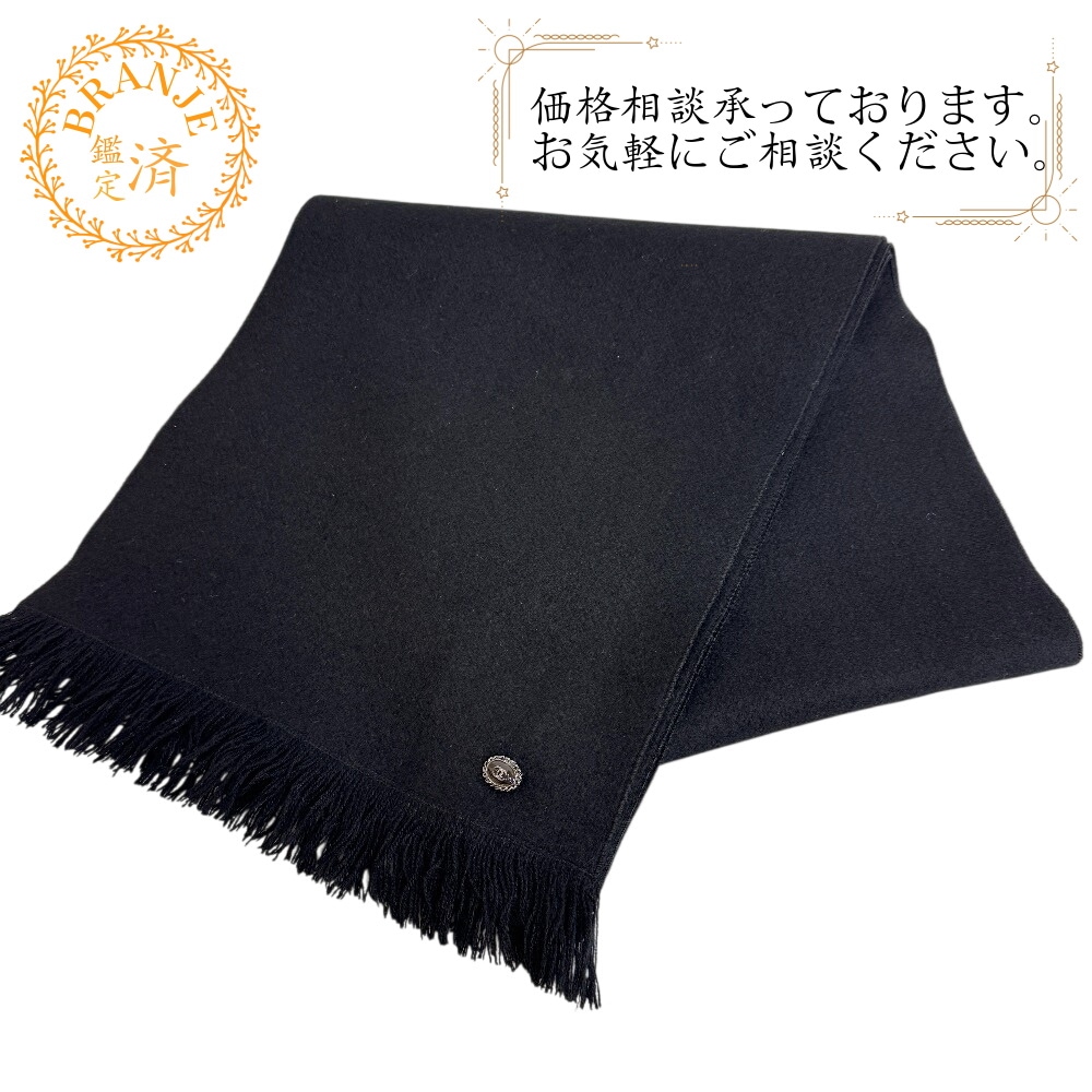 P49932V34670 12A ココマーク カシミヤ マフラー ブラック