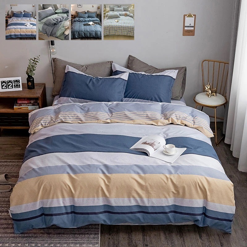 4点セット 枕カバー シーツ 掛けふとんカバー シンプル ビジネス風 格子 モダン 吸汗性 速乾性