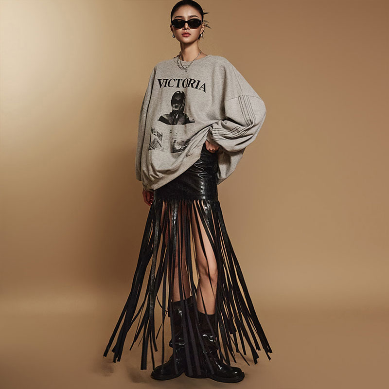 SK9250 レザー フリンジ スカート