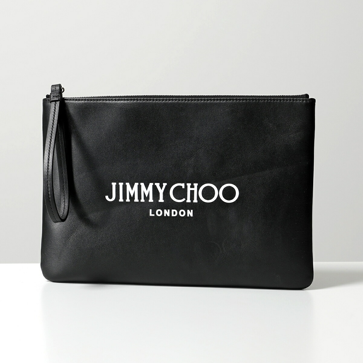 Jimmy Choo ジミーチュウ クラッチバッグ ZIP POUCH/U ANR メンズ レザー ロゴ リストレット付き セカンドバッグ 鞄 BLACK/WHITE/SILVER