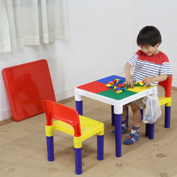 キッズテーブル キッズチェア 4個セット ブロック 100ピース付き 子供用 テーブル チェア 天板 キッズデスク キッズテーブルセット おもちゃ 玩具 知育 子ども用 キッズ 知育玩具