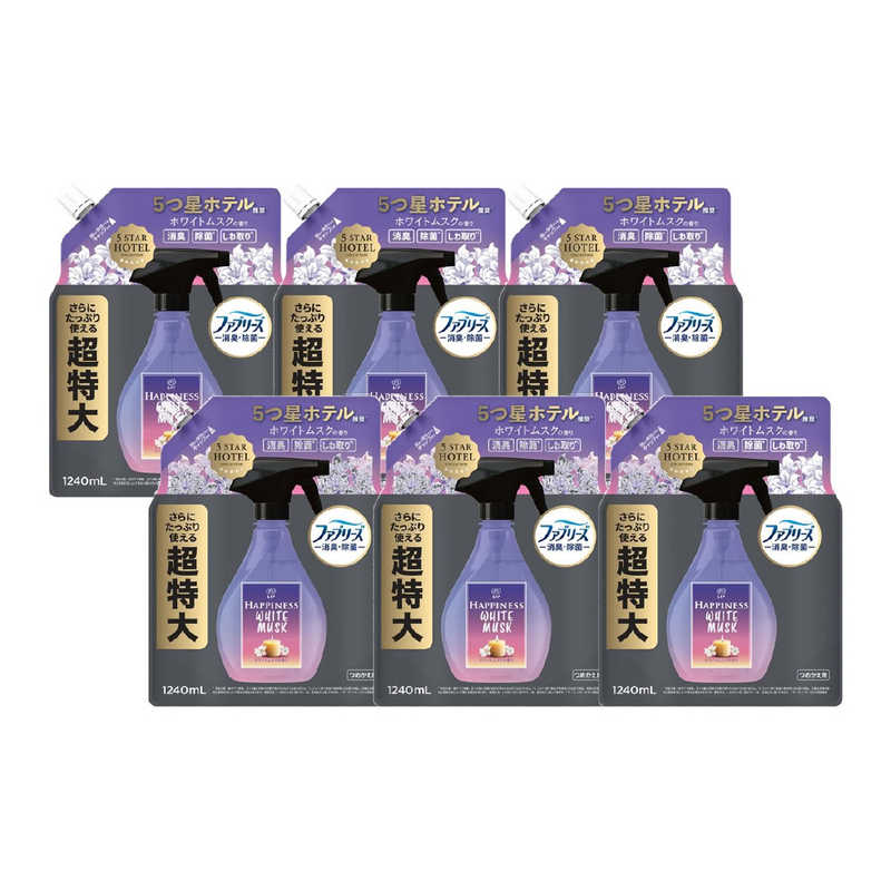 P＆G　(ケース販売)レノア ハピネスミスト ホワイトムスクの香り 詰め替え 4回分 1240mL×6