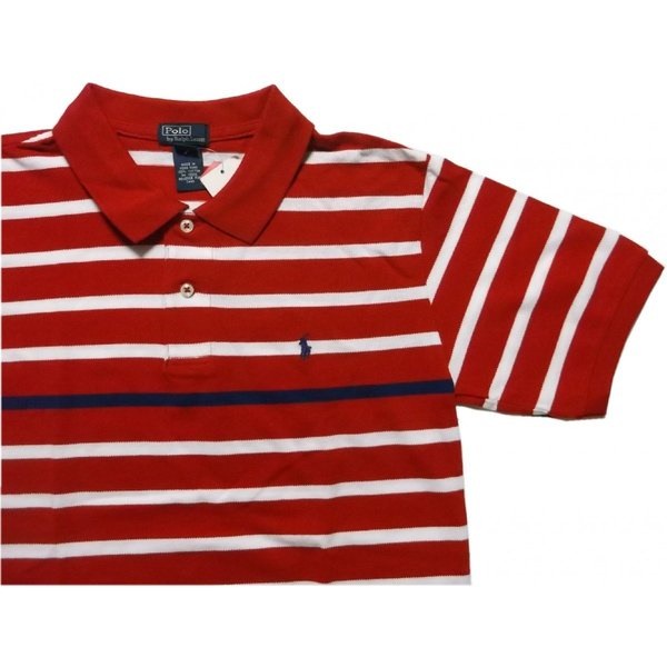 POLO Ralph Laurenボーイズサイズ 半袖 ボーダー ワンポイント 鹿の子 ポロシャツ レッド boys PR2-206