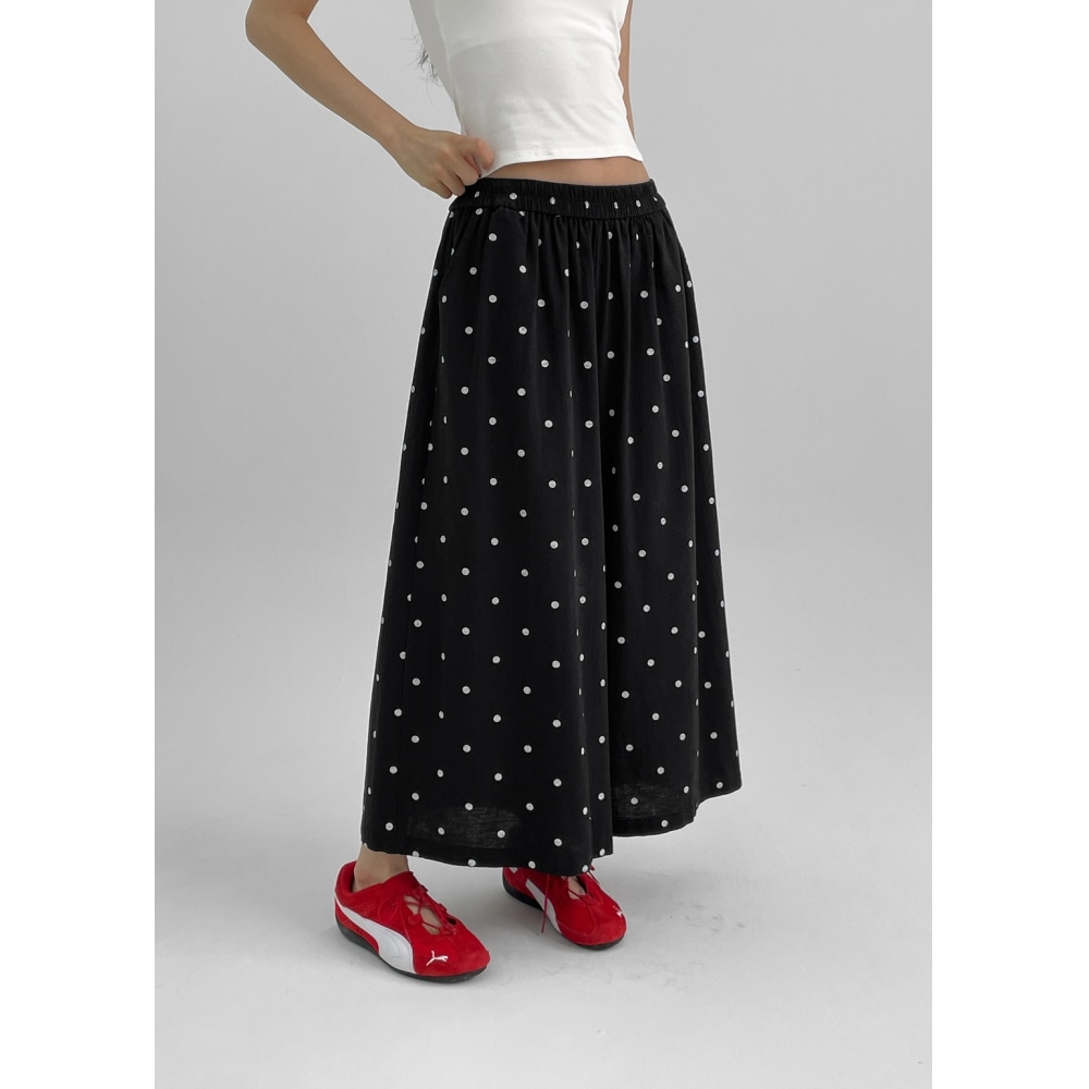 ブラックアップクントリネンバンディングドットワイドスリーパンツ