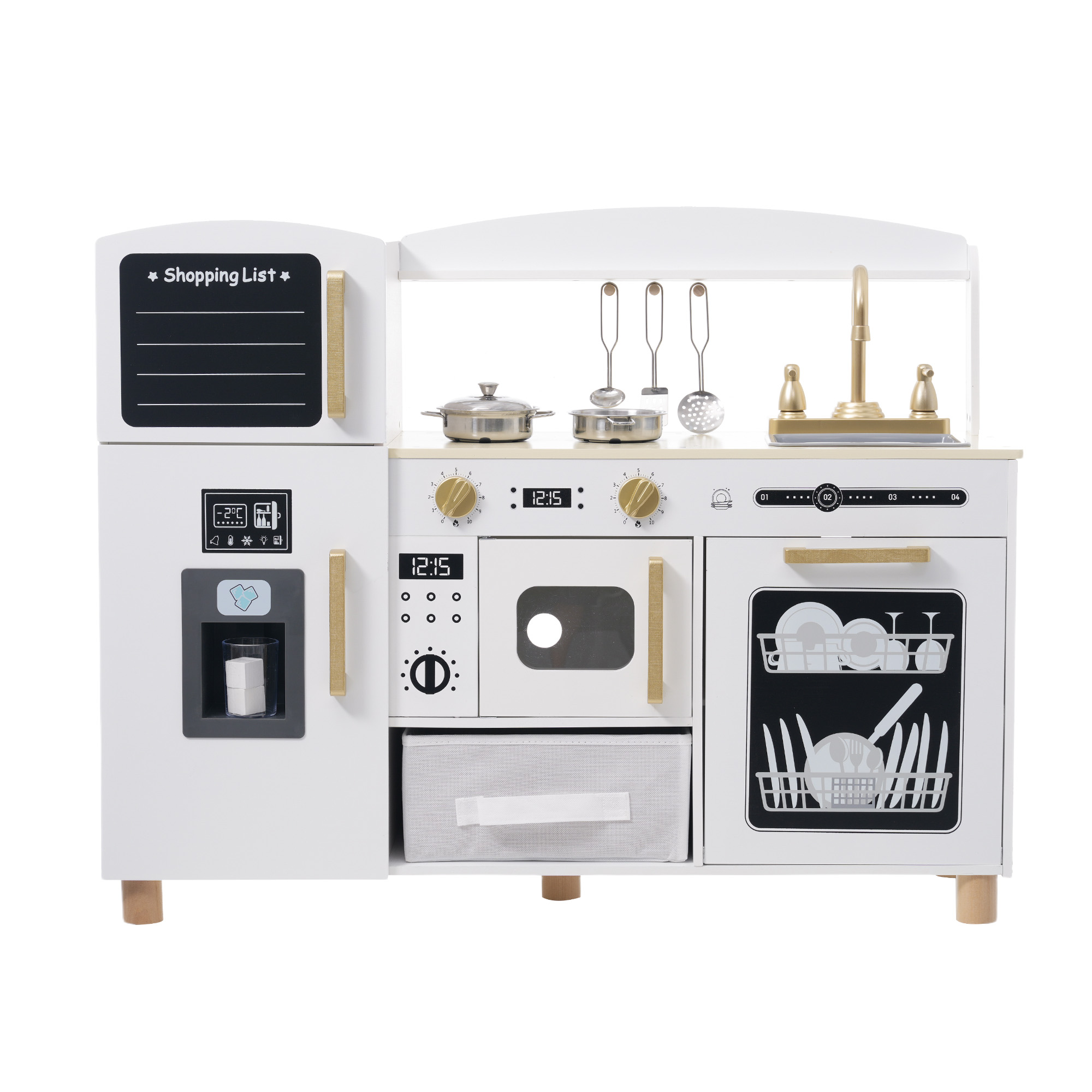 ままごと キッチン 絵描きキッチン 付属品 木製 台所 調理器具付き 知育玩具 コンロ 冷蔵庫 製氷機 電子レンジ 家事 おもちゃ キッズ ベビー 誕生日 プレゼント