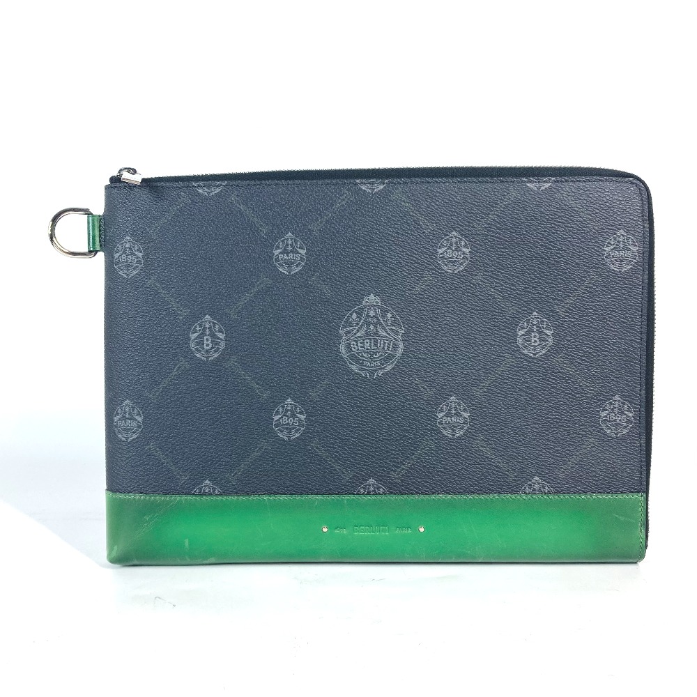 Berluti ベルルッティ クラッチバッグ ニノ ロゴ L字ファスナー ポーチ カバン PVC/レザー グレー