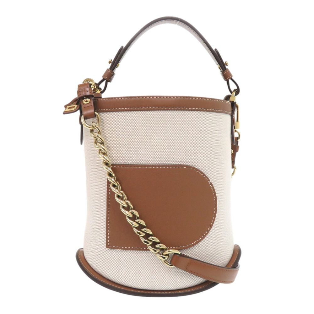 新品同様 パン ミニバケット ハンドバッグ レザー/キャンバス ブラウン 0385【中古】 レディース