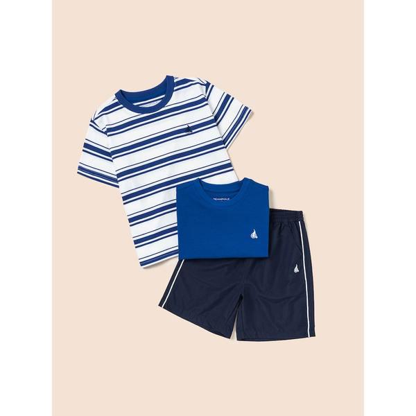 [BEANPOLE KIDS] ストライプ&ソリッドTシャツとショートパンツ3PCS上下セット ブルー(BI5442U01P)