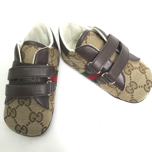 ヒロシ　ほぼ未使用品　GUCCI ベビー　ファーストシューズ Qoo10] GUCCI ベビーシューズ GG シェリーライン ス