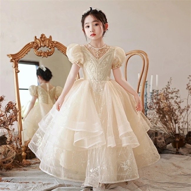 ロングドレス　キッズ　ドレス　子供ドレス　Aライン　マキシ丈　フォーマルドレス　ワンピース　キッズ服 子供服 女の子 子ども　発表会　七五三　演出舞台結婚式卒業園　入園式 ピアノ　110-160CM