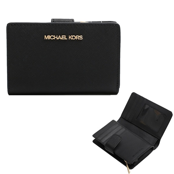 二つ折り財布 折り畳み JET SET TRAVEL MD BIFLD ZP CN WLLET LEATHER 35F7GTVF2L-BK レディース ブラック