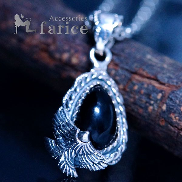 天然石 オニキス＆イーグル(鷲)立体装飾 縄目縁取りサンレイズ(太陽の光)彫り メンズ＆レディース インディアンジュエリー シルバー925 ペンダント ネックレス