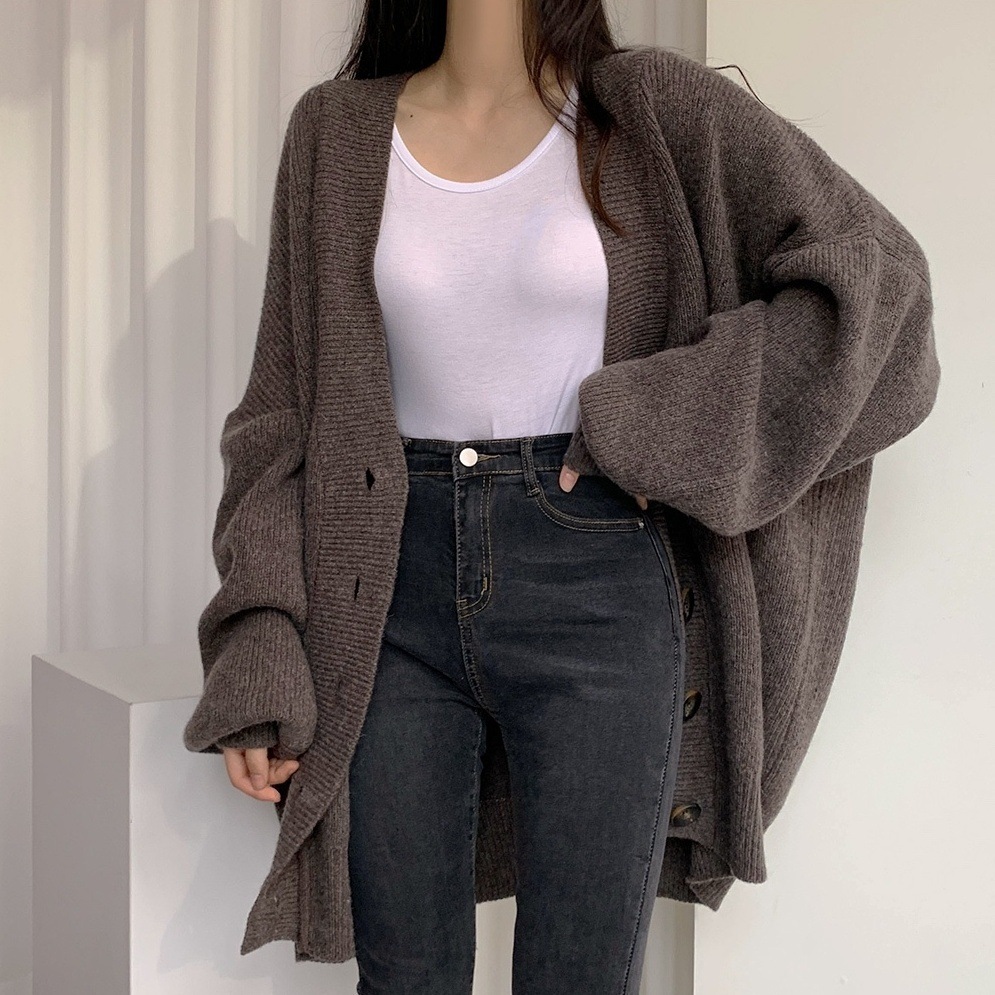 トップス カーディガン ニットカーディガン 長袖 Vネック ミディアム丈 前開き ボタン ボリューム袖 かわいい 大人可愛い きれいめ シンプル 上品 おしゃれ かっこいい カジュアル こなれ感