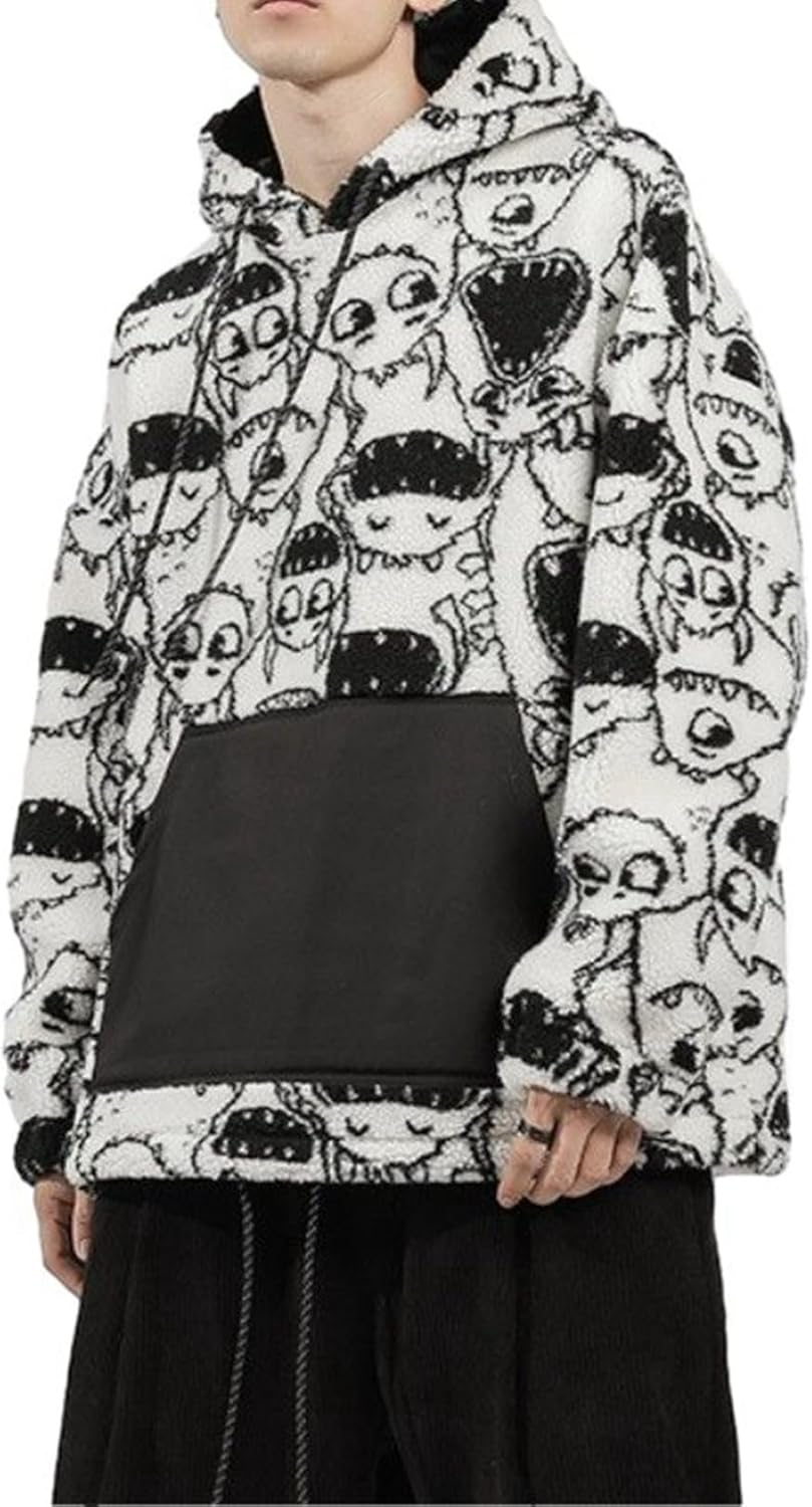 パーカー メンズ 春秋服 長袖 プルオーバー フードパーカー フリース 総柄 カンガルーポケット 大きいサイズ 男女兼用 柔らかい 快適 プルパーカー 可愛い スウェット カジュアル ストリート トッ