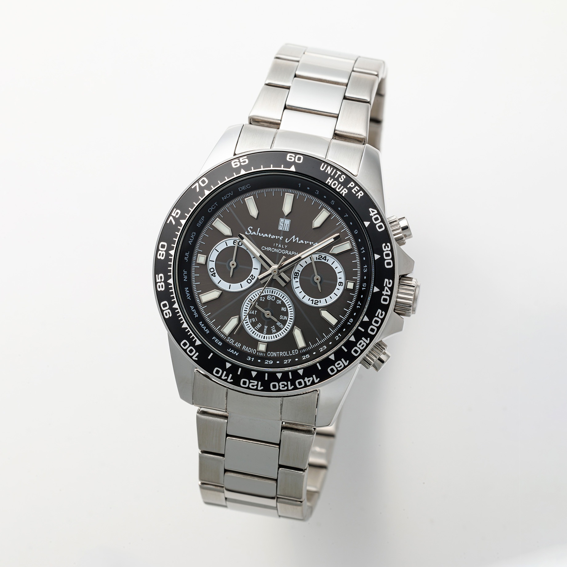 Salvatore Marra サルバトーレマーラ腕時計　電波ソーラークロノグラフウォッチ SM24108-SSBK