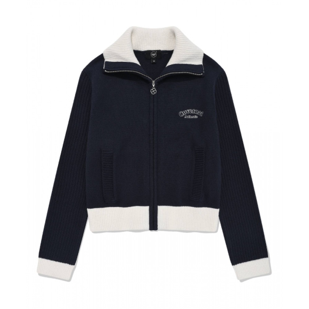 COVERNAT 女性用ハイネックジップアップニットネイビー