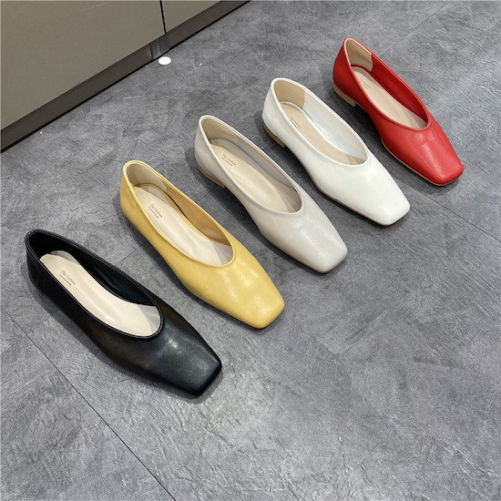 【取寄：納期2週間】フラットパンプス レディース パンプス スクエアトゥ ぺたんこ 走れる 歩きやすい 痛くない 柔らかい ローヒール レトロ バレエシューズ フラットパンプス レディース パンプス
