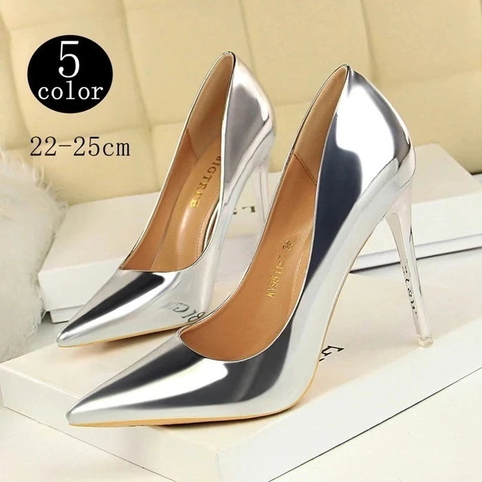 ピンヒール シルバー 卒園式 メタリックカラー パンプス ハイヒール 走れる 10cmヒール レディース 卒業式 ゴールド パンプス 入園式 結婚式 入学式 ポインテッドトゥ 美脚 メタリック