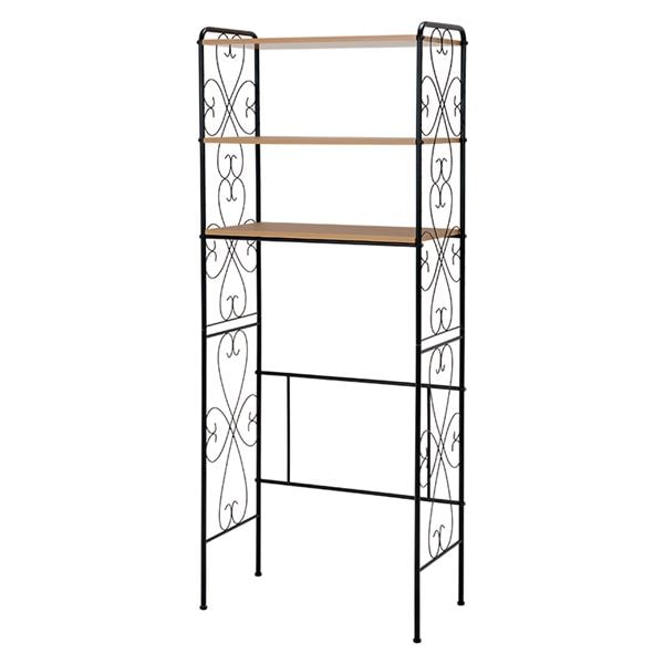 洗濯機ラック/ランドリー収納 ブラウン 幅75奥行38高さ182.5cm スチール 棚板 アジャスター付 組立式 脱衣所 洗面所