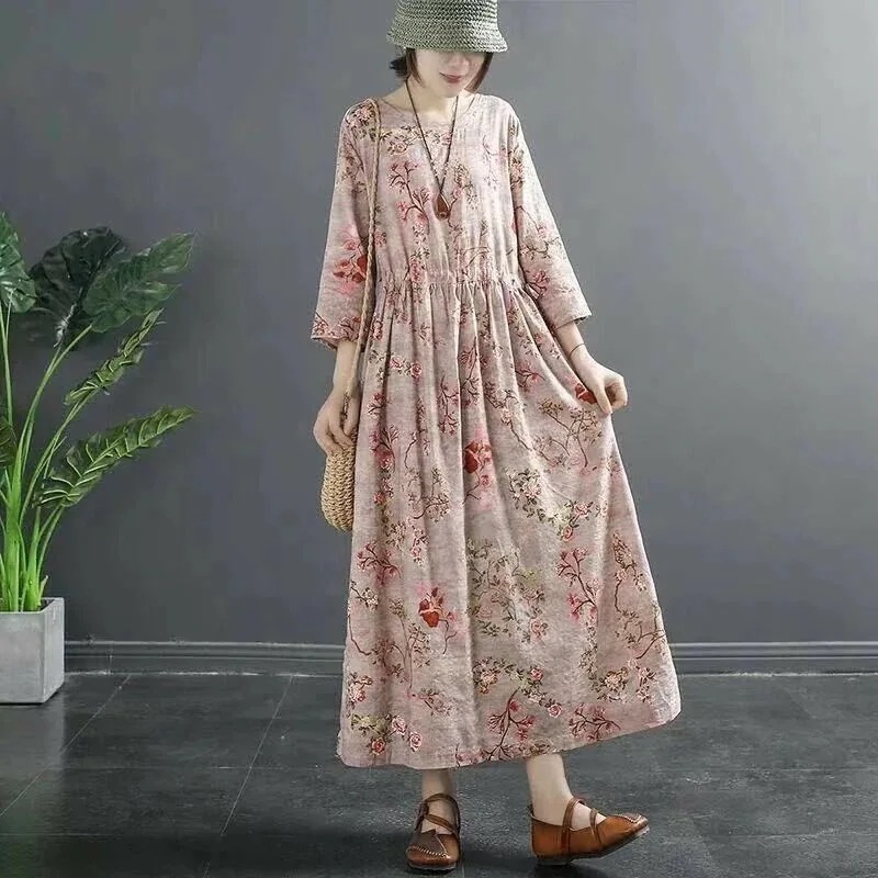 新品掲載！ワンピース 綿麻 花柄 ゆったり 快適 レディースファッション