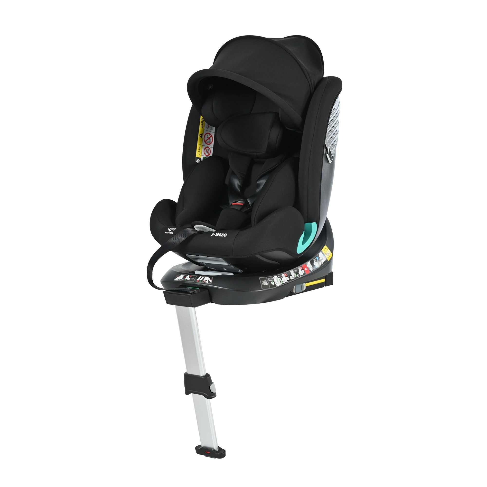 1801【サーポットレッグ】チャイルドシート 新生児 ISOFIX 0歳～12歳 360度回転式 40～150cm ジュニアシート 調節可能 洗える キャノピー付き ベビーシート 出産祝い 車【ブラッ
