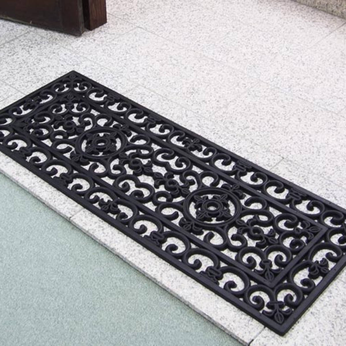 玄関マット 45x120cm 屋外 泥おとし ラバーマット 長方形 玄関 マット 泥落とし 滑り止め すべり止め 泥落としマット おしゃれ ラバー素材 北欧調 ダマスク柄