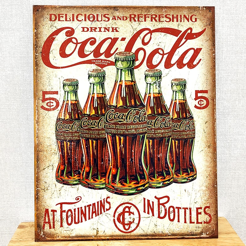 ブリキ看板 アンティーク コカコーラ 5ボトル ガレージ プレート 壁飾り ビンテージ 正規ライセンス品 アメリカン 雑貨 インテリア おしゃれ カフェ 店舗
