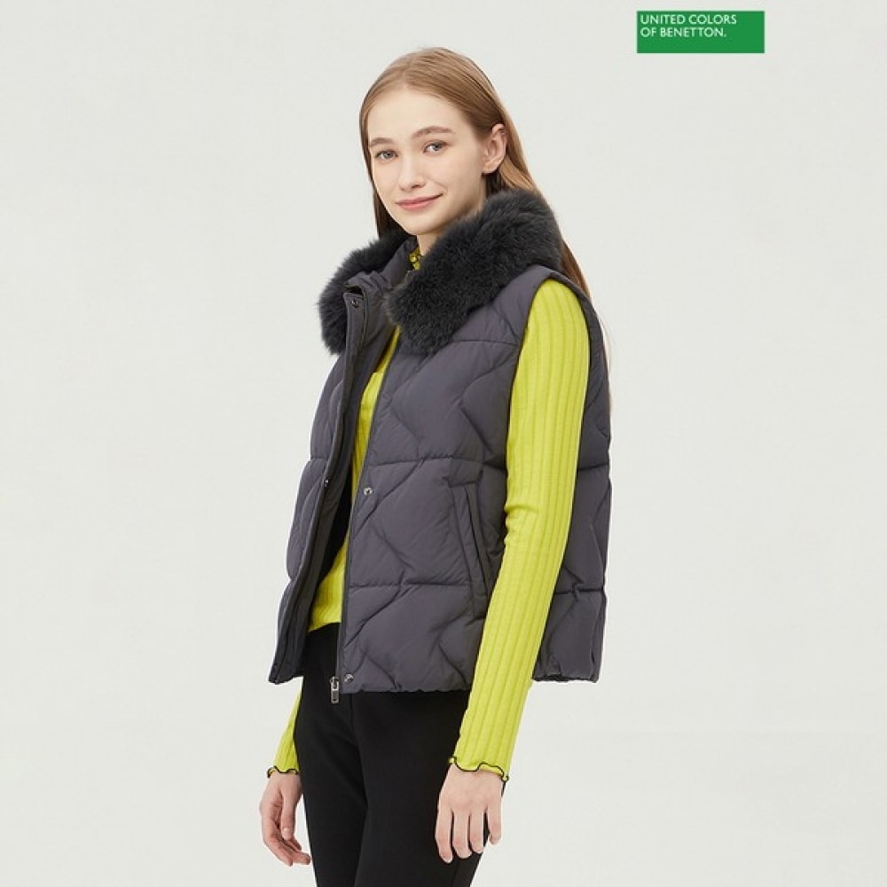 (ベネトン) ベネトンフォックスファーベストジャンパー BAPDF6361_DG